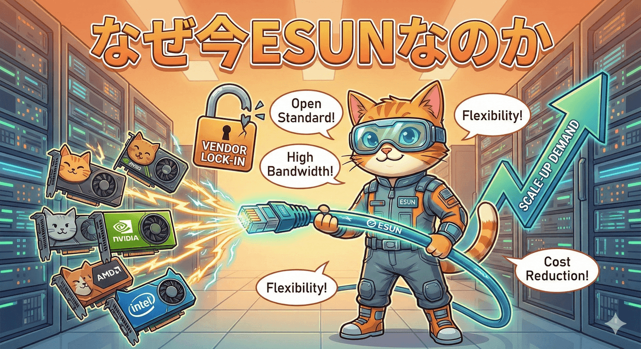 AIデータセンターの新標準「ESUN」がNVIDIA支配を揺るがす?技術者が知っておくべき3つのポイント