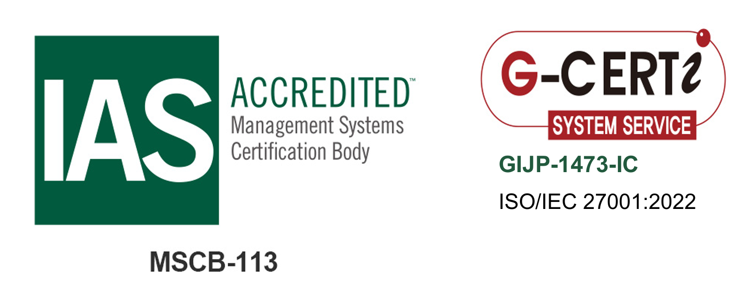 ISMS認証マーク - ISO/IEC 27001:2022 / IAS MSCB-113 / G-CERTi GIJP-1473-IC